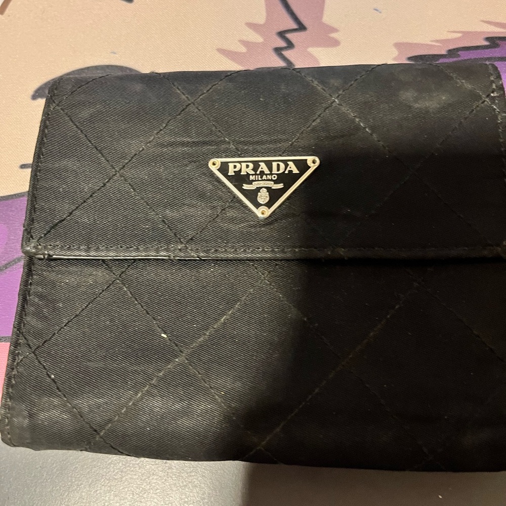 Prada Black Quilted Wallet with Logo